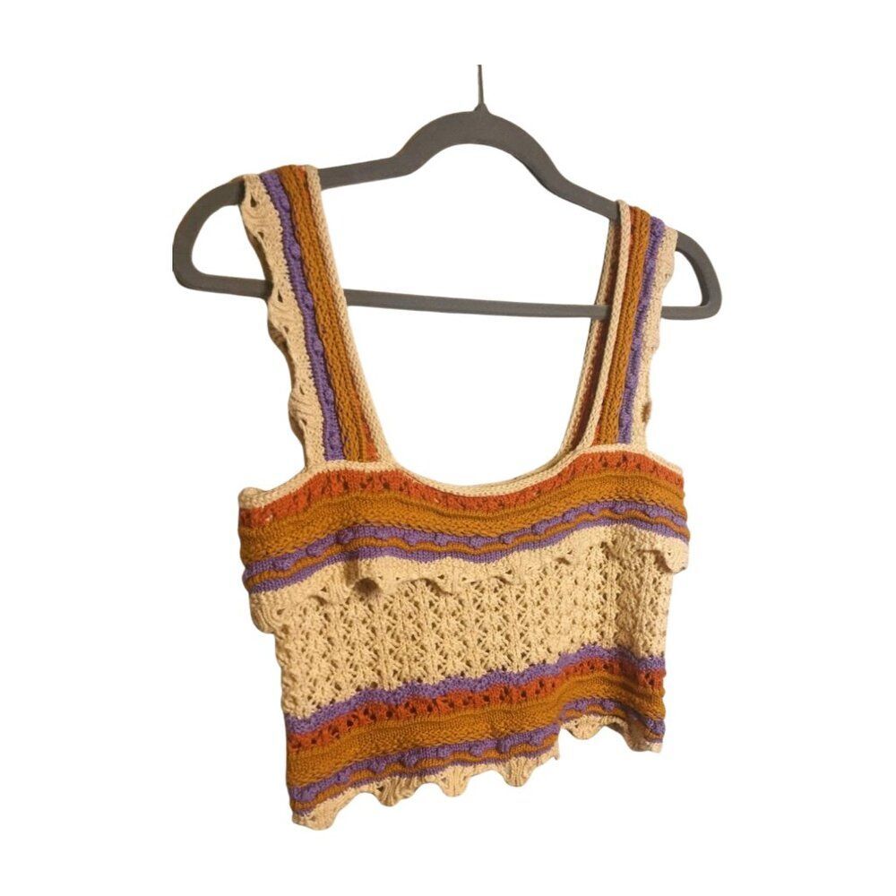 NEW! Colorful Crochet Crop Tank Top with Fringe | SMALL